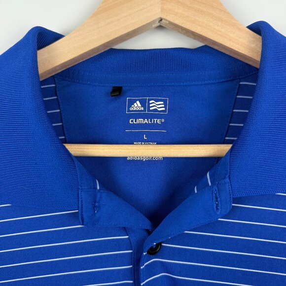 Men's Addidas Climalite Royal Blue Striped Golf Polo, Size L - Picture 4 of 8